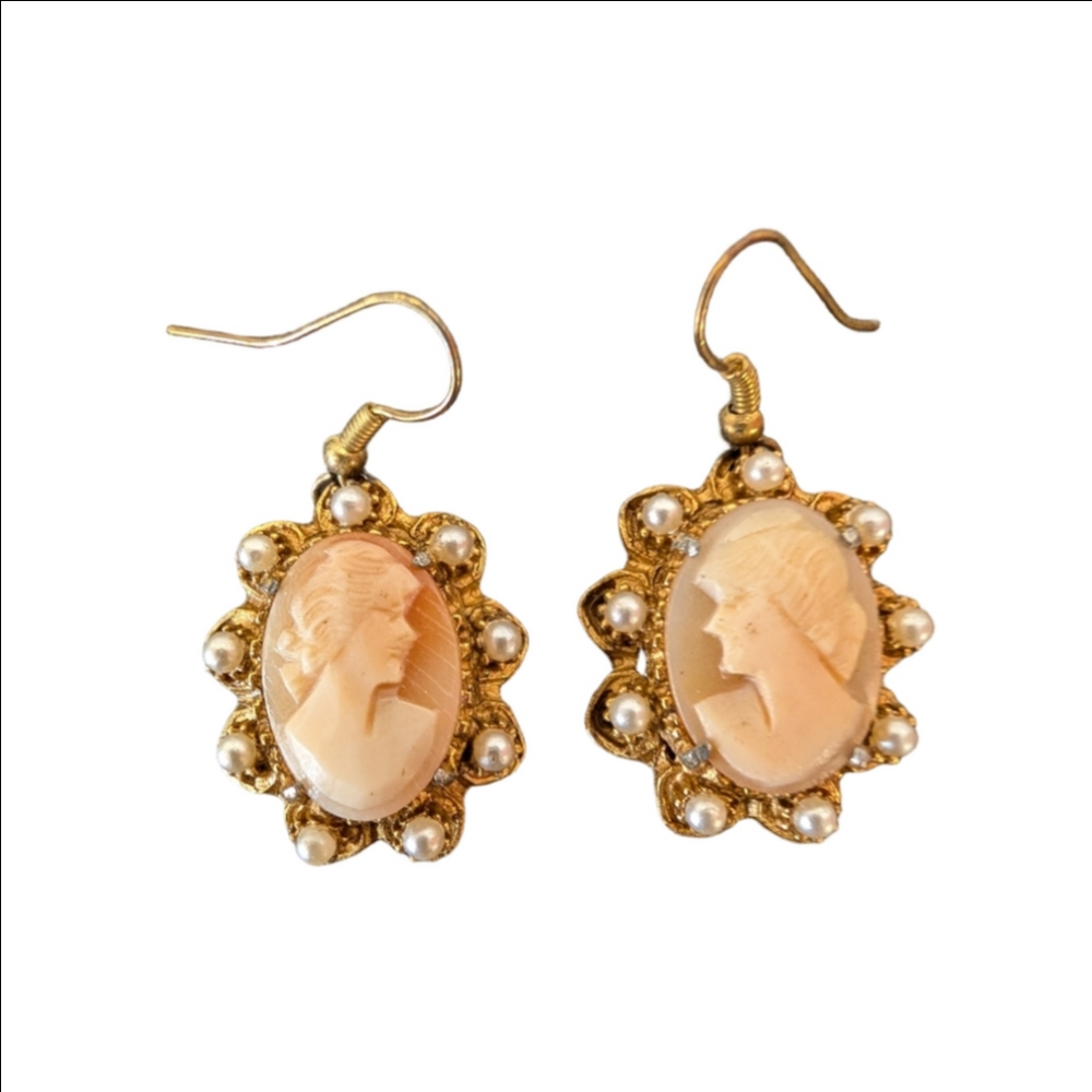 Vintage  Cameo Earrings That Have Been Converted To Pierced Dangles